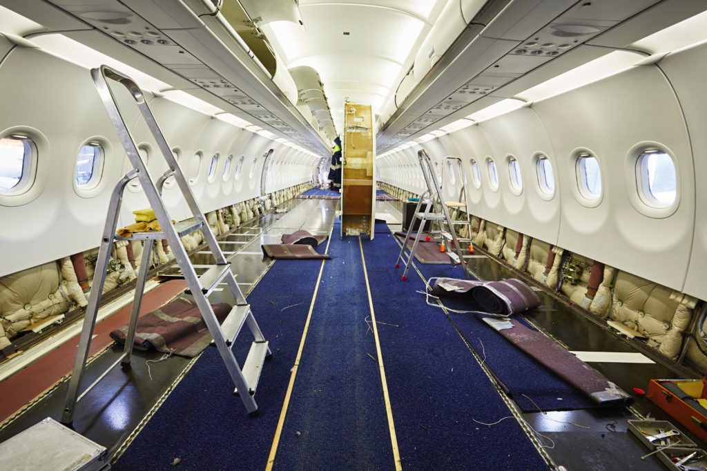 Cabin of the airplane under heavy maintenance